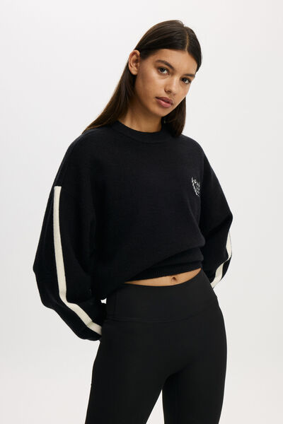 Slouchy Knit Sweater, BLACK
