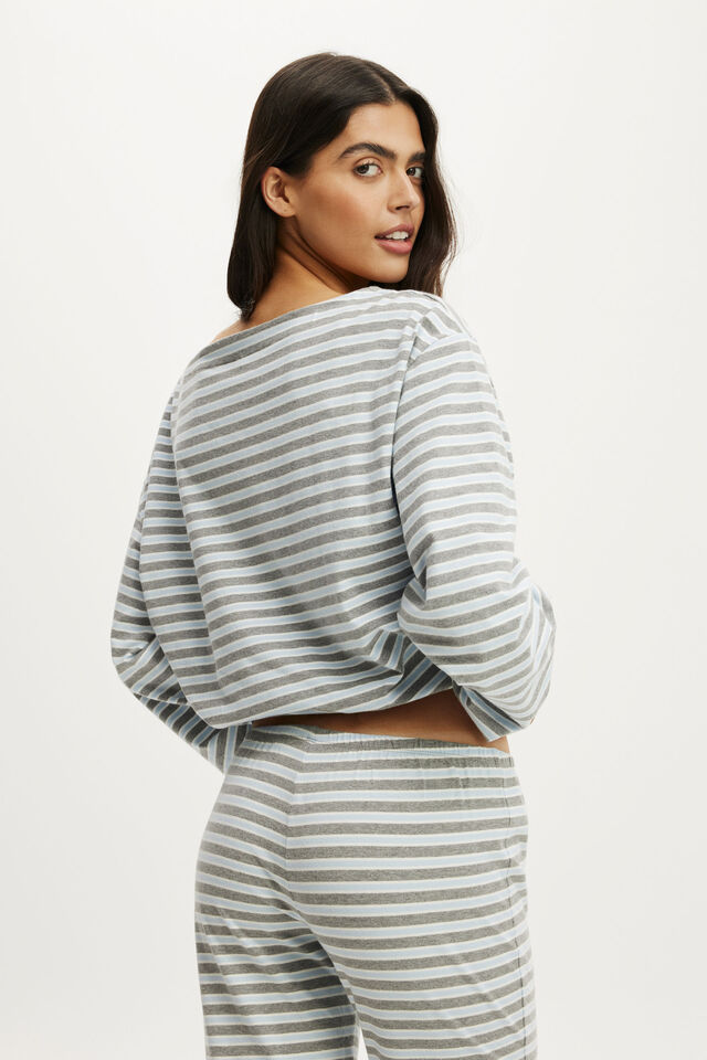 Dreamy Soft Boat Neck Long Sleeve, JAMIE STRIPE MID GREY MARLE