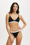 Branded Cotton Cross Over Bralette, BLACK - alternate image 1