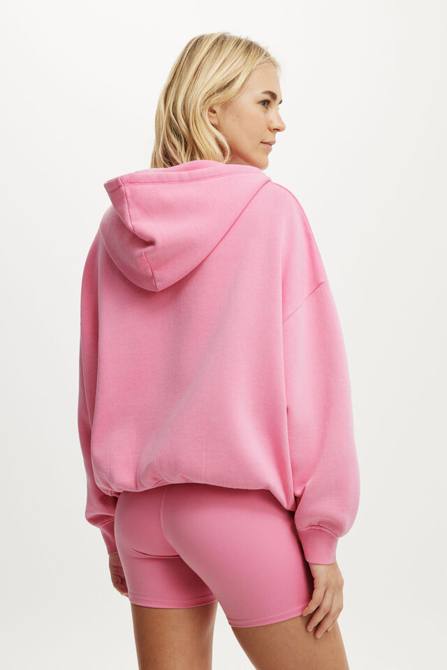 Fleece Oversized Zip Through Hoodie, WASHED SEA PINK/BWC