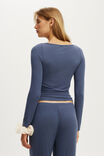Super Soft Boat Neck Henley Long Sleeve, STEELY BLUE - alternate image 3