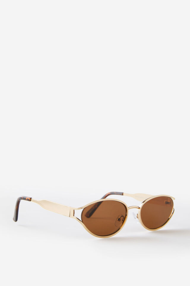 Stevie Metal Cat Eye Sunglasses, GOLD/BROWN
