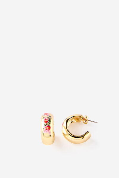 Large Hoop Earring, UP GOLD PAINTED FLOWER HOOP