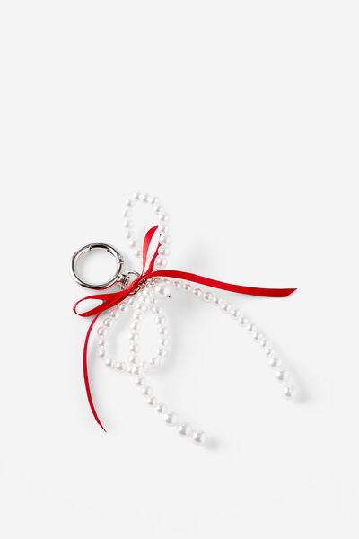 Bag Charm, PEARL BOW RED RIBBON