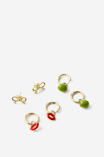 3Pk Mid Earring, UP FRUITY CHARM GOLD