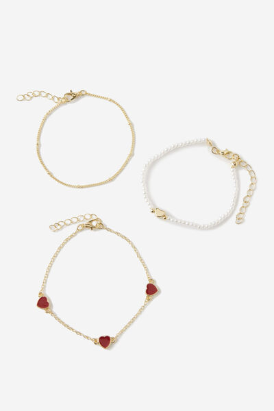 Multipack Bracelet, UP GOLD RED ENAMEL HEART