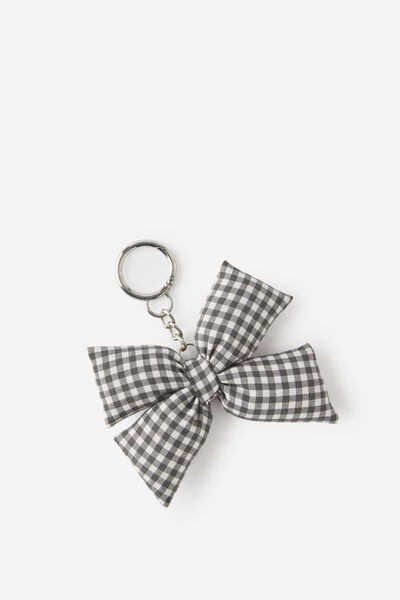 Bag Charm, PUFFY BOW CHARCOAL GINGHAM