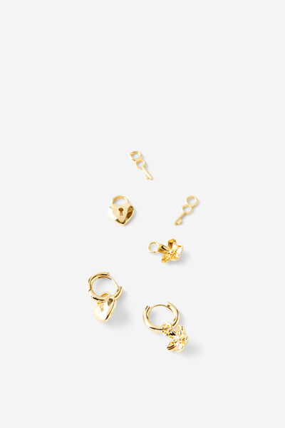 Charm Huggie Set, UP HEART FLORAL MULTI CHARM