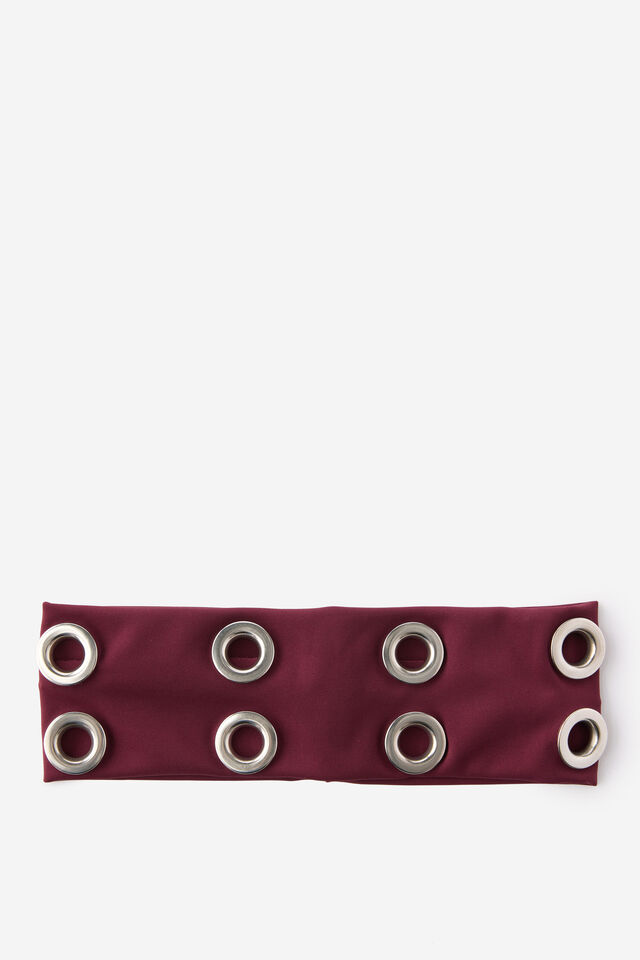 Soft Headband, BUGUNDY/SILVER EYELETS