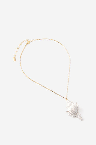 Pendant Necklace, UP GOLD LONG PEARL CONCH SHELL