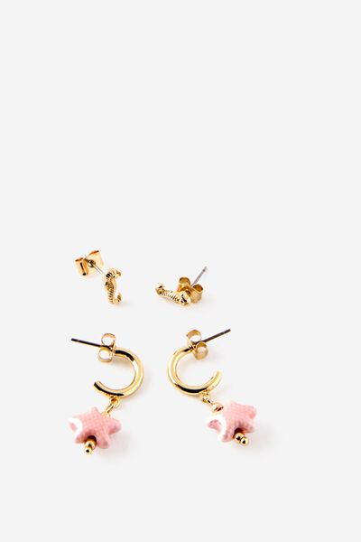 2Pk Mid Earring, UP GOLD CERAMIC SEAHORSE