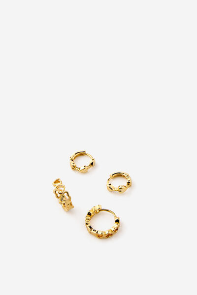 2Pk Mid Earring, UP GOLD MULTI HEART