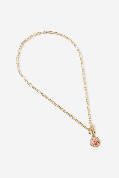 Pendant Necklace, UP GOLD PAINTED FLOWER