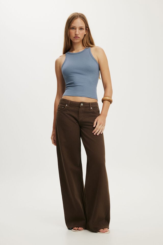 Goldie Rib High Neck Tank, WEATHERED BLUE