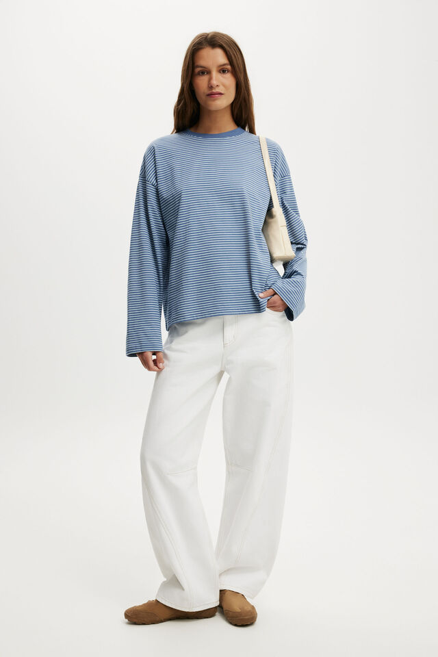 Boxy Long Sleeve Top, LISA STRIPE SPARK BLUE