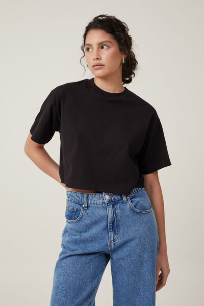 Cropped Boxy Tee, BLACK
