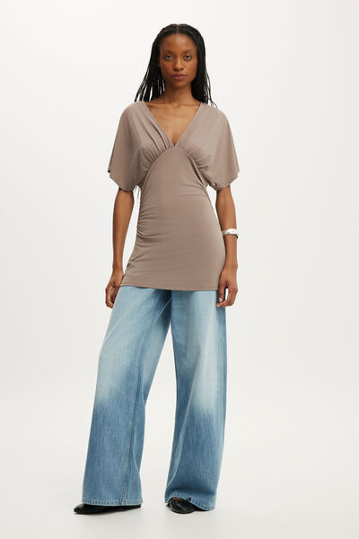 Camiseta - Jana V Neck Tunic, WASHED MOCHA