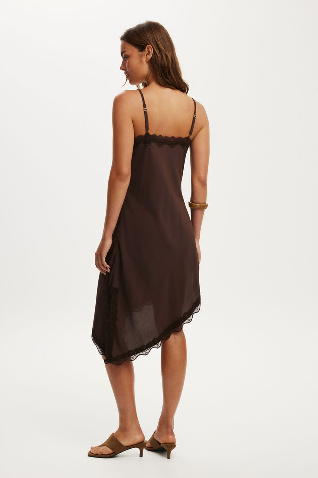Estelle Asymmetrical Slip Dress, DARK OAK
